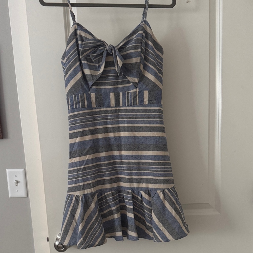 HYFVE Navy and Beige Striped Mini Dress